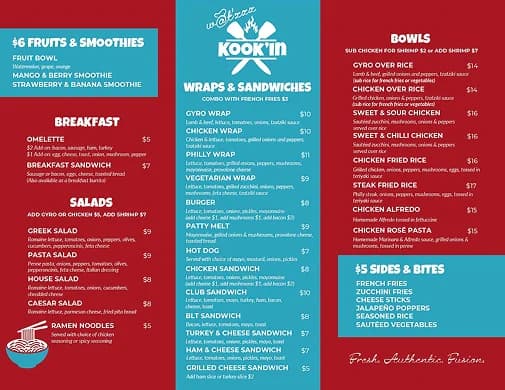Walzz Kookin Menu